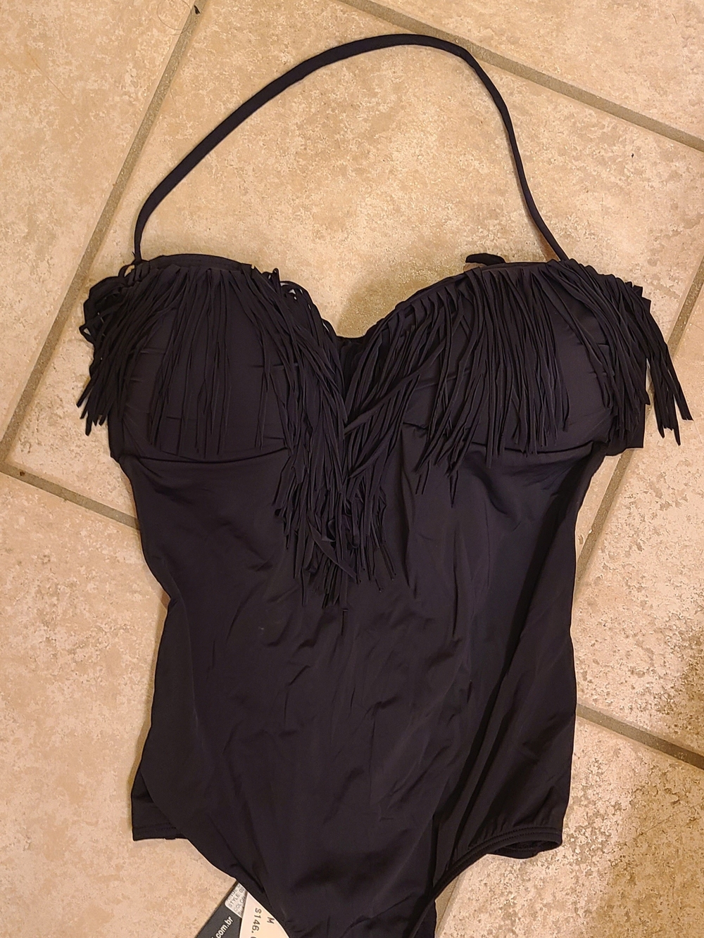 Black  Fringe BANDEAU One-Piece Swimsuit.  New With tags. Medium Despi Brand.